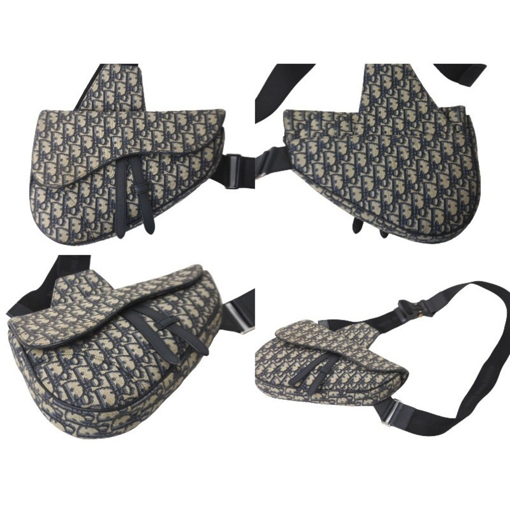 Dior Saddle Bag Body Oblique Beige Tan Navy Blue - Picture 2 of 9